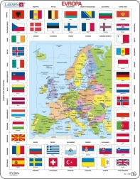 Puzzel Kaart van Europa en vlaggen 70 stukjes