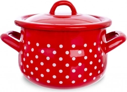 Gekleurd geëmailleerde pan met deksel rood met stippen 16 cm, 2,3 l