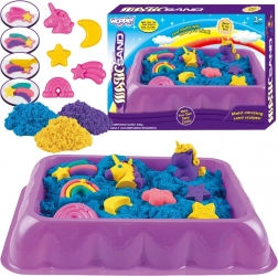 kinetisch zand 0,6 kg eenhoorns en regenbogen met tafeltje en vormpjes woopie