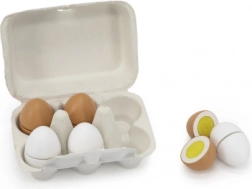 Houten eieren om te snijden in een eierdoos