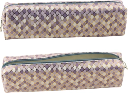 Trousse à crayons stylée motif écailles marines - violet et or