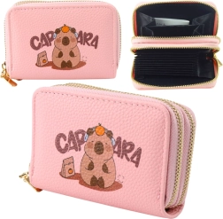 Pink wallet with capybara, dual-compartment, organizer for cards and cash 12.5 × 8.5 cm