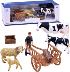 Farm Figure Set – Cow, Calf, Ram, Sheep and Farmer with Animal Enclosure – C
