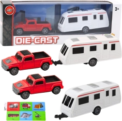 Ensemble petite voiture avec caravane rouge