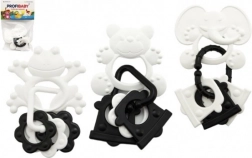 Bijtspeeltje dieren met hangers, zwart-wit, 9 cm