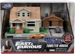 Fast & Furious nanodiorama Dominics huis met autootjes