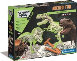 Clementoni Science & Play ArcheoFun: T‑Rex en Triceratops – opgravingsset met lichtgevende skeletten