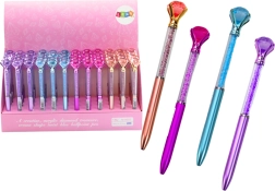 Ballpoint pen with diamond, blue refill 0.7 mm, assorted colors