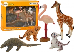 Set dierenfiguren: giraf, flamingo, olifant, tijger