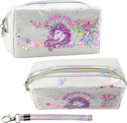 Trousse scolaire blanche avec licorne et confettis 20 cm