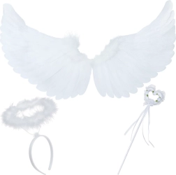 RUHHY angel wings with halo and heart wand – white 3-piece set