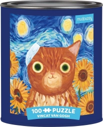 Puzzel Vincent van Gogh artistieke katten 100 stukjes in blik
