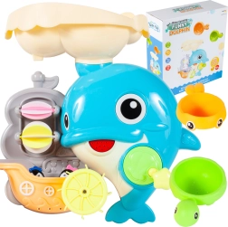 Jouet de bain dauphin avec écumoires jaune et poisson