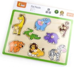Houten inlegpuzzel met wilde dieren met knopjes 30 × 22,5 cm VIGA
