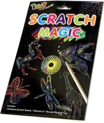 Regenboog kraskarton met sjablonen en houten pen