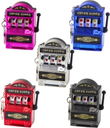 Sleutelhanger mini gokautomaat met slot, beweegbare hendel, mix van kleuren