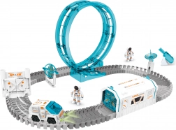 Piste cosmique avec projecteur et cosmonaute