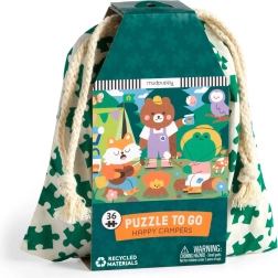 Puzzle Mudpuppy Campeurs joyeux dans une pochette en tissu – 36 pièces