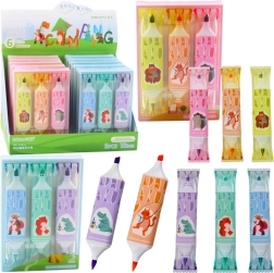 Set markeerstiften met dierenmotief, roze en blauw, twee punten, 3 stuks