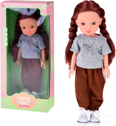 Lovely Girl pop met satijnen vlechten in sportkledij 33 cm