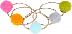 Haarelastiekjes met gekleurde pompons - 5 stuks