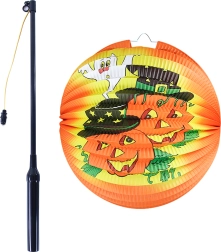 Halloweonlampion vrolijke pompoen 25 cm met lichtgevende stok 40 cm
