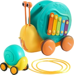 Woopie trek-slak 4-in-1 met xylofoon, tandwielen en lanceerbaan + mini autootje