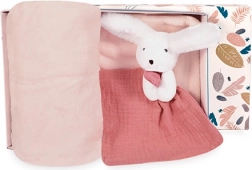 Cadeauset Happy Konijntje: Plaid en Roze Knuffeldoekje