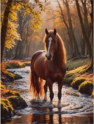 Diamond Painting – Horse in a Forest Stream 30 × 40 cm