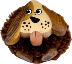 Houten magneet met pluizige pompon – hond