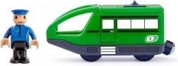 Groene trein met spoor en bestuurder op batterijen