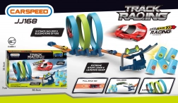 Racebaan met scherpe bocht en drievoudige looping