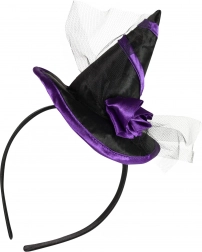 Serre-tête de sorcière avec mini chapeau et fleur
