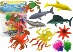 Set of Sea Animals 8 Pieces with Aquatic Plants