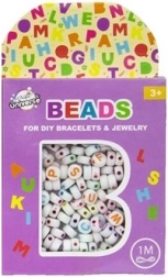 Set kralen - witte lettertjes + 1 meter koord