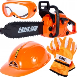 Children's lumberjack set with chainsaw, gloves, helmet and goggles