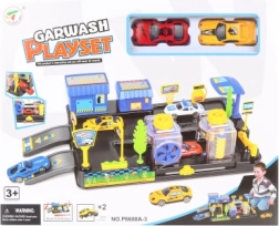 Station de lavage pour petites voitures avec station-service et 2 voitures de sport