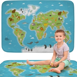 soft kids rug – play mat world map with animals 100 × 150 cm achoka