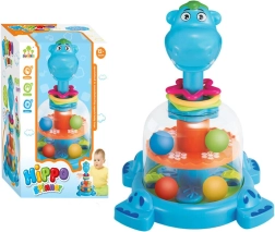 Hippo spinning top with balls for babies, blue