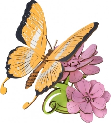 Wooden 3D Puzzle Butterfly on Colorful Flowers