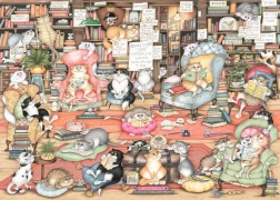 Ravensburger puzzel Crazy Cats: Bingley’s Boekenclub 1000 stukjes