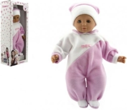 Babypop 50 cm met stoffen lichaam, roze-witte overal