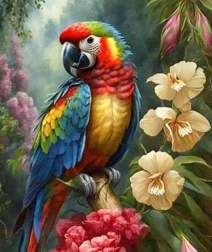 Diamond Mosaic – Parrot and Flowers