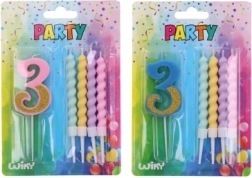 Feestkaars nummer 3 met extra kaarsen