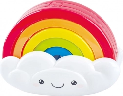 rainbow stacking toy with a smiling cloud