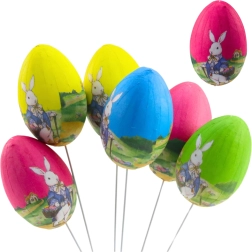 Paaseieren aan draad met konijn - set van 6 stuks