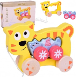 Houten trek-katje 2-in-1 – gezin op wieltjes