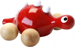 Houten dinosaurus op wieltjes rood