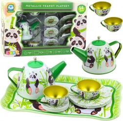 Kinder metalen theeset met pandamotief 14 delen