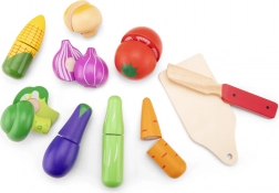 Houten groentesnijset met mand